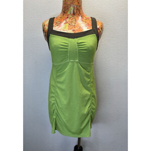 Athleta Women’s S Green Black Ruched Athletic Tank Dress Built In Bra